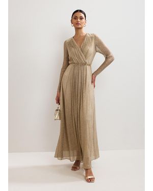 Phase Eight Masie Metallic Jersey Maxi Dress - Natural