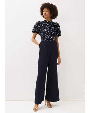 Phase Eight Paulina Puff Sleeve Spot Jumpsuit - Blue