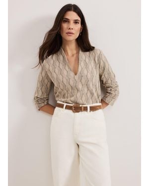 Phase Eight Rena V Neck Textured Top - Natural