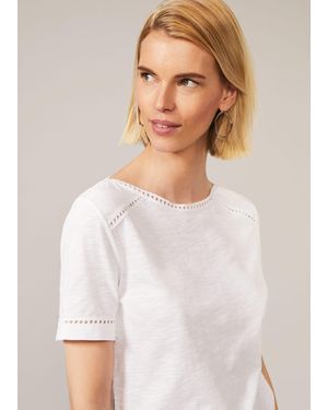 Phase Eight Elspeth Lace Trim Cotton Top - White