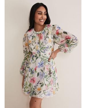 Phase Eight Petite Everleigh Chiffon Floral Mini Dress - Natural