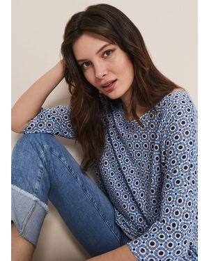 Phase Eight Hadleigh Linen Printed Top - Blue