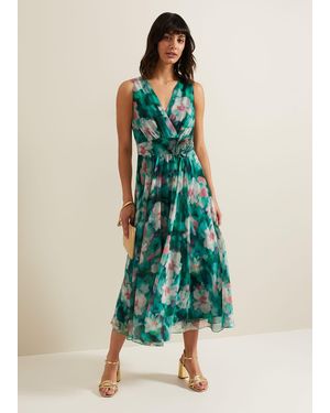 Phase Eight Nora Chiffon Floral Wrap Dress - Green