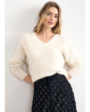 Phase Eight Pamela Mohair V-Neck Jumper - White