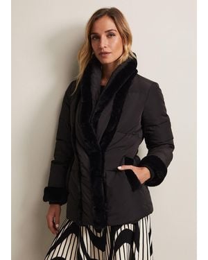 Phase Eight Nelle Faux Fur Short Puffer Coat - Black