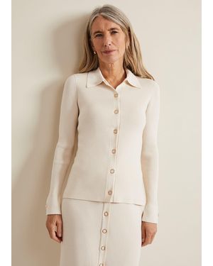 Phase Eight Irina Ribbed Button Detail Knit Top - Natural