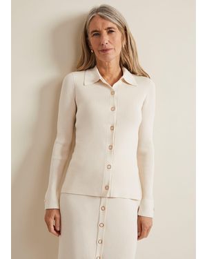 Phase Eight Irina Ribbed Button Detail Knit Top - Natural