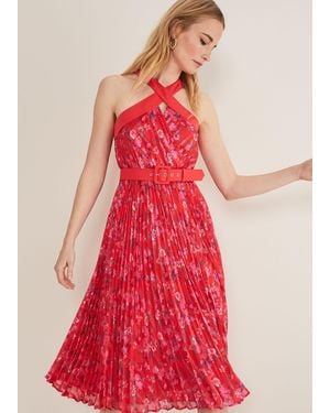 Phase Eight Zoya Pleat Midi Floral Dress - Red