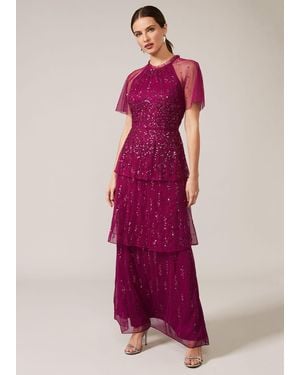 Phase Eight Liliana Tiered Embellished Dress - Pink
