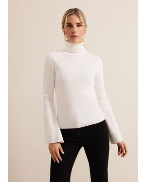 Phase Eight Fran Fluted Sleeve Ribbed Roll Neck - Natural