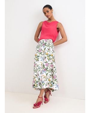 Phase Eight Piper Printed Linen Midi Skirt - White