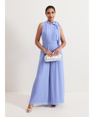 Phase Eight Petite Lucie Tie Neck Jumpsuit - Blue