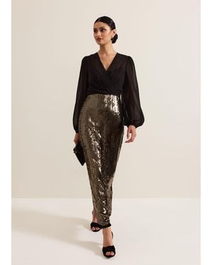 Phase Eight 's Aniya Sequin Long Sleeved Maxi Dress - Multicolour