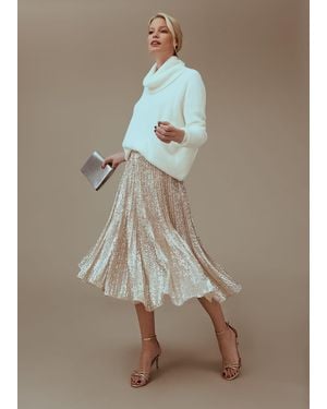 Phase Eight Celeste Sequin Pleat Skirt - Natural