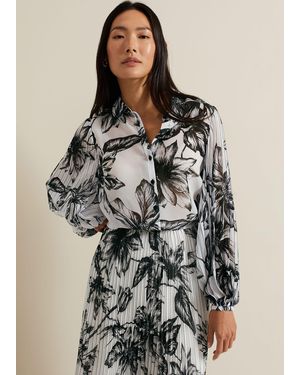 Phase Eight Sienna Floral Pleat Sleeve Blouse - White