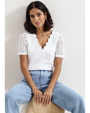 Phase Eight Freya Broderie Scallop T Shirt - White