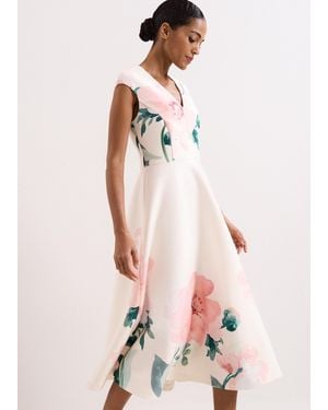 Phase Eight Rakhi Scuba Floral Printed Midi Dress - Pink