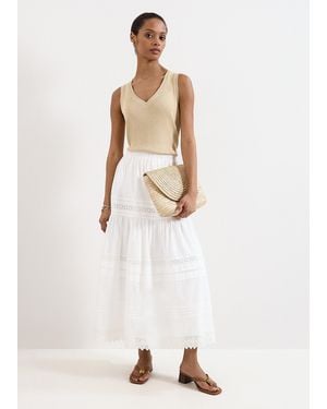 Phase Eight Rosa Broderie Tiered Cotton Skirt - White