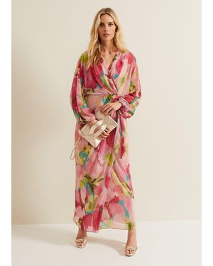 Phase Eight Cosmina Pleat Shimmer Maxi Dress - Pink