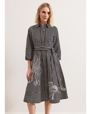 Phase Eight Corina Stripe Embroidered Midi Dress - Grey