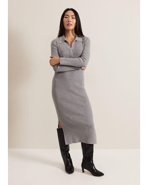 Phase Eight Lucy Collared Popper Column Midi Dress - Grey