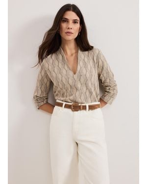 Phase Eight Rena V Neck Textured Top - Natural