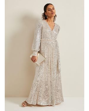 Phase Eight Petite Amily Sequin Maxi Dress - Natural