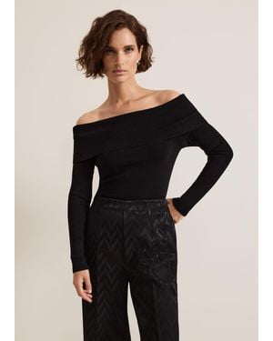Phase Eight Nya Fine Knit Bardot Top - Black