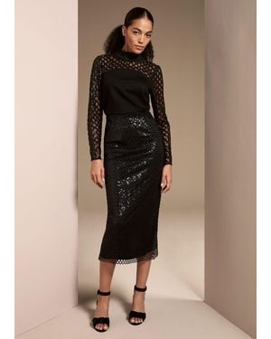 Phase Eight Mauve Mesh Sequin Midi Skirt - Natural