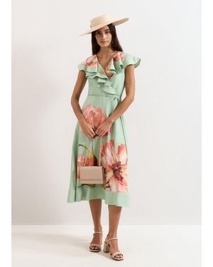 Phase Eight Matilda Linen Blend Floral Midi Dress - White