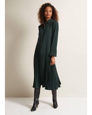 Phase Eight Helena Pleated Shirt Midi Dress - Green