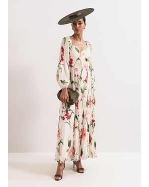 Phase Eight Petite Reanna Floral Pleated Maxi Dress - Natural