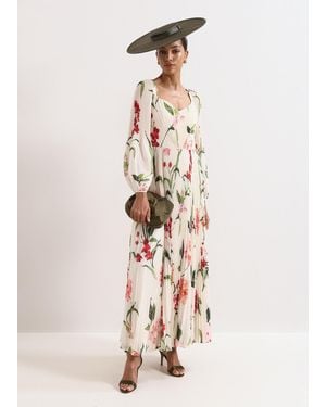 Phase Eight Petite Reanna Floral Pleated Maxi Dress - Natural