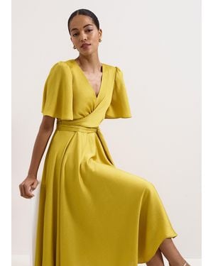 Phase Eight Petite Abbie Textured Wrap Dress - Yellow