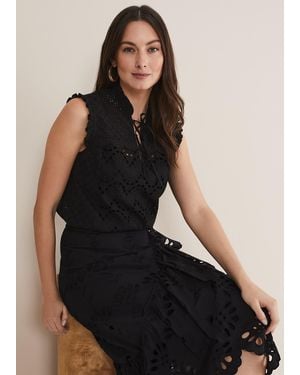 Phase Eight Mollie Broderie Sleeveless Blouse - Black