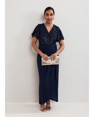 Phase Eight Petite Janessa Sequin Wrap Maxi Dress - Blue