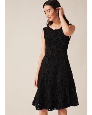 Phase Eight Penelope Tapework Lace Flared Dress - Black