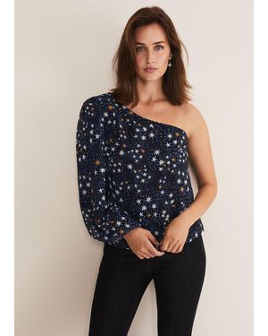 Phase Eight Zeba Star One Shoulder Blouse - Blue
