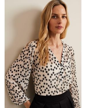 Phase Eight Sophia Spot Textured Mesh Top - Brown