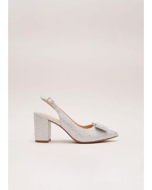 Phase Eight Embellished Bow Block Heel Slingback - Natural