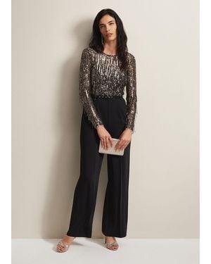Phase Eight Mariah Sequin Fringe Wide Leg Jumpsuit - Black