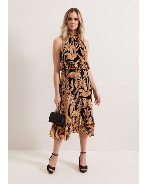 Phase Eight Alma Printed Double Layer Dress - Natural