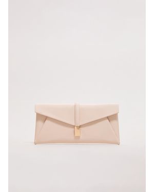 Phase Eight Patent Metal Trim Clutch Bag - Natural