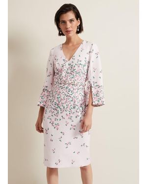 Phase Eight Giovanna Floral Belted Split Sleeve Dress - Natural