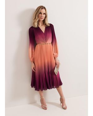 Phase Eight Mira Ombre Button Detail Pleat Dress - Red