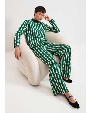 Phase Eight Payton Geo Jacquard Knitted Trousers - Green