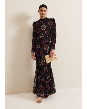 Phase Eight Lelo Sequin Long Sleeved Maxi Dress - Natural