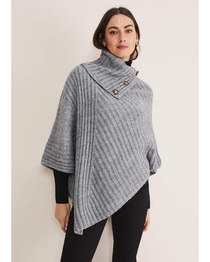 Phase Eight Button Neck Poncho - Grey
