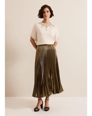 Phase Eight Dhalia Foil Pleated Skirt - Natural