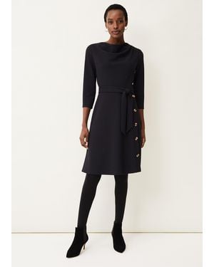 Phase Eight Cecelia Cowl Neck Button Side Dress - Blue